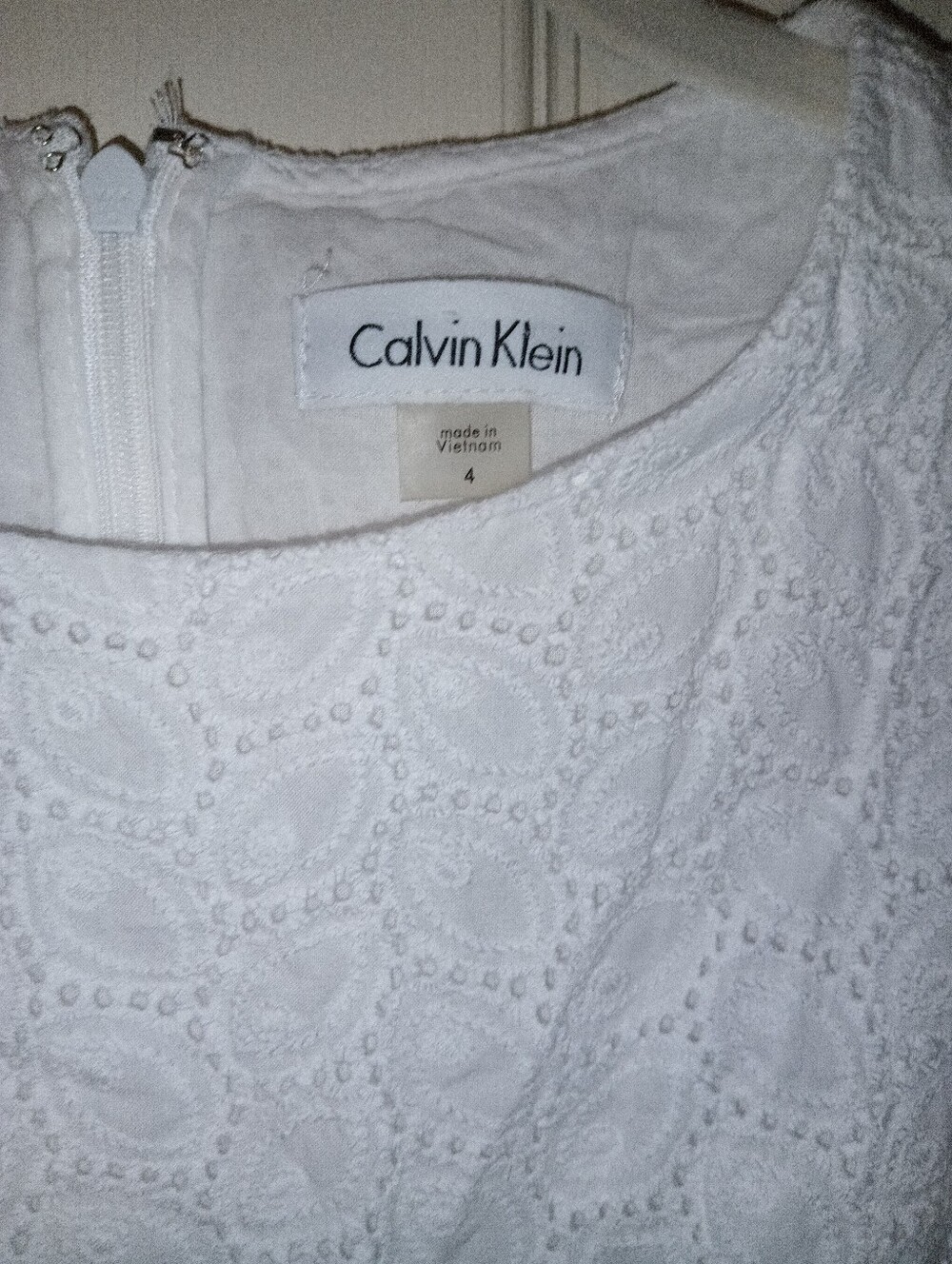 Calvin Klein White Sleeveless Lace Fit-and-Flare Dress - Picture 2 of 6